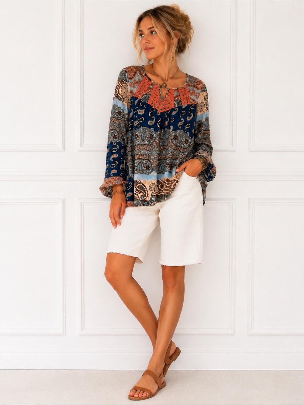 Unity World Woman’s Vibrant Paisley Print Boho-style Blouse Size L - Picture 3 of 9
